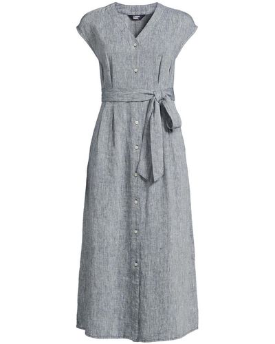 Lands' End Linen Midi Dress - Gray
