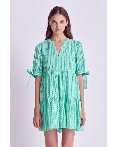 English Factory Gingham Tiered Mini Dress - Green