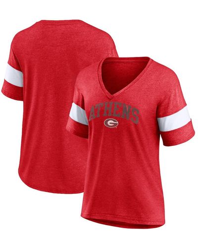 Profile Georgia Bulldogs Plus Size Arched City Sleeve Stripe V-neck T-shirt - Red