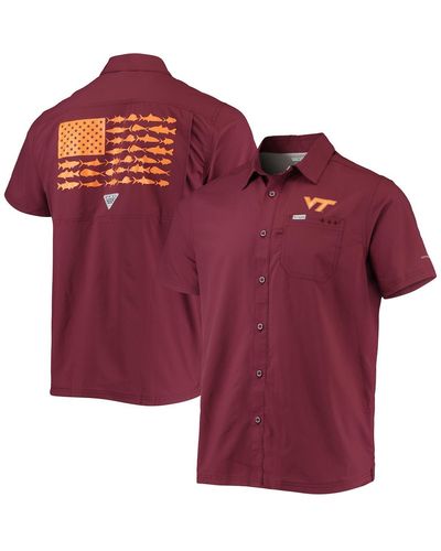 Columbia Pfg Virginia Tech Hokies Slack Tide Camp Button-up Shirt - Red