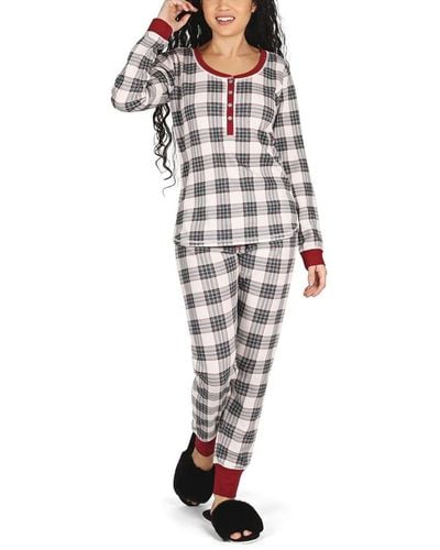 Memoi Plaid Matching Pajama 2 Piece Set - White