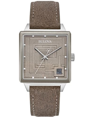Bulova Ennis House Frank Lloyd Wright Leather Strap Watch 34mm - Gray