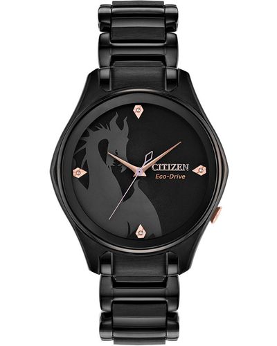 Citizen Disney By Maleficent Diamond-accent Stainless Steel Bracelet Watch 34mm - Black