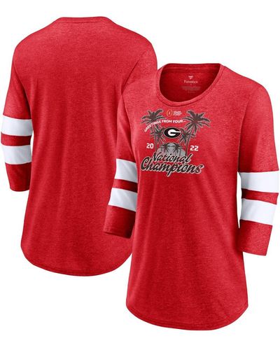 Fanatics Red And White Georgia Bulldogs College Football Playoff 2022 National Champions Tri-blend Palm 3/4 Sleeve T-shirt