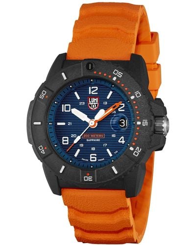 Luminox Swiss Navy Seal Magnifying Glass Dive Orange Rubber Strap Watch 45mm - Blue