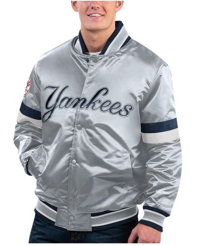 Starter Distressed New York Yankees Home Game Satin Full-snap Varsity Jacket - Gray