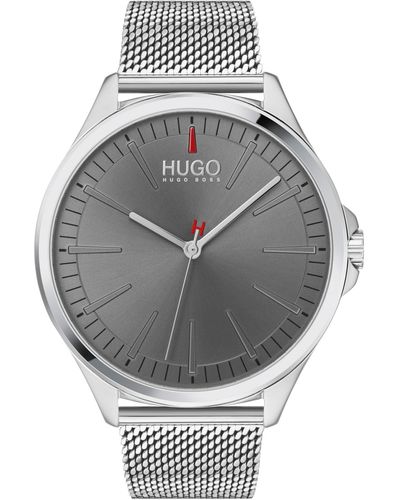 HUGO #smash Stainless Steel Mesh Bracelet Watch 43mm - Metallic