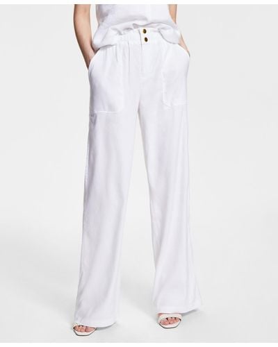 INC International Concepts Linen Paperbag-waist Pants - White