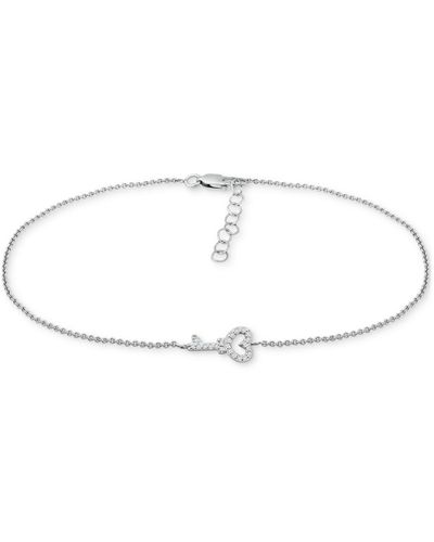 Giani Bernini Cubic Zirconia Heart Key Ankle Bracelet - White