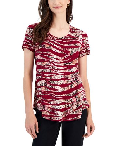 Macy's Jm Collection Animal-print Short-sleeve Top - Red