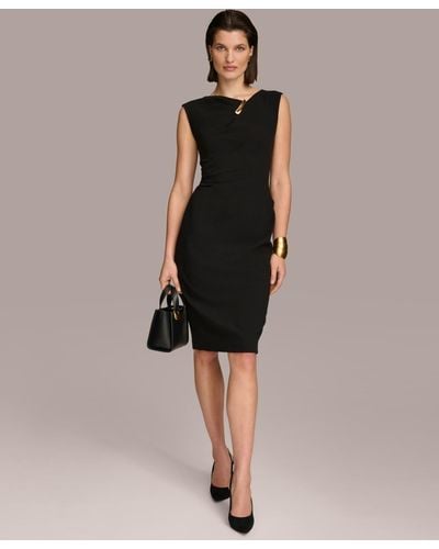 Donna Karan Asymmetric Hardware Sleeveless Sheath Dress - Black