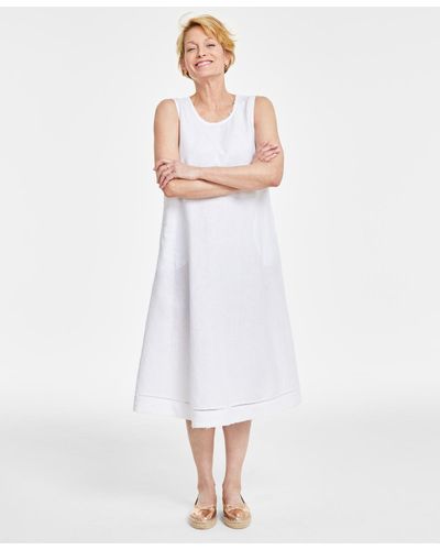 Charter Club 100% Linen Ladder-stitch Midi Dress - White