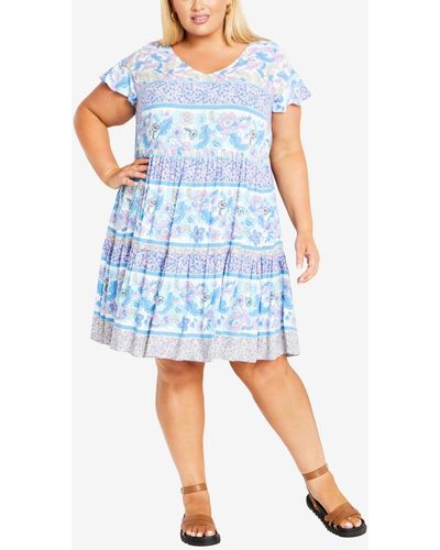 Avenue Plus Size Unwind Tiers Mini Dress - Blue