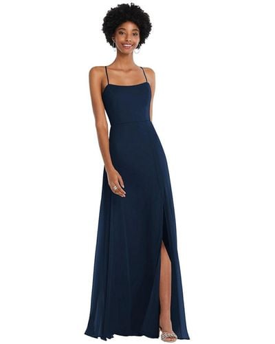 After Six Scoop Neck Convertible Tie-strap Maxi Dress - Blue
