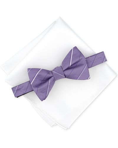 Alfani Belwood Stripe Bow Tie & Solid Pocket Square Set - Purple