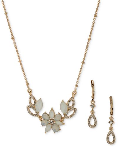 Anne Klein Gold-tone Floral Cluster Drop Earrings & Pendant Necklace Set - Metallic