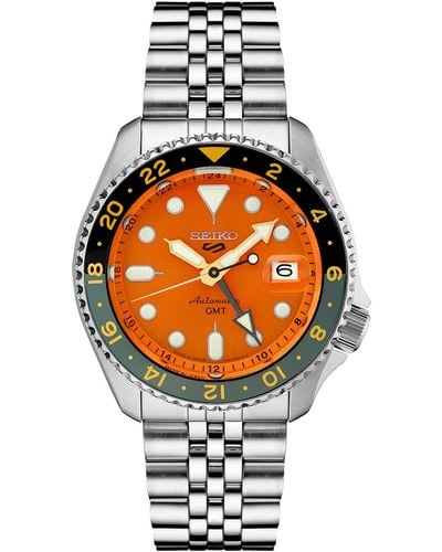 Seiko Automatic 5 Sports Stainless Steel Bracelet Watch 43mm - Orange