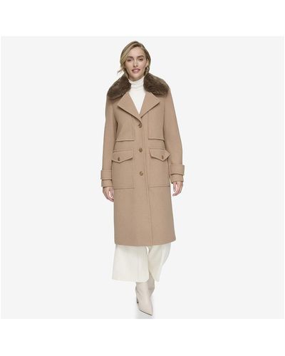 Andrew Marc Olpae Sb Wool Twill Coat With Back Vent - Natural