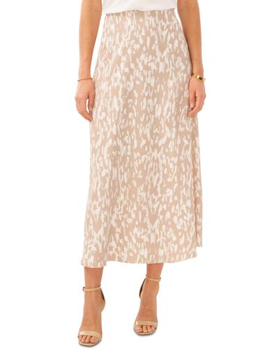 Vince Camuto Printed Bias Elastic Waist Midi Skirt - Natural