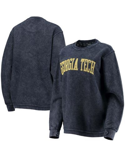 Pressbox Georgia Tech Yellow Jackets Comfy Cord Vintage-like Wash Basic Arch Pullover Sweatshirt - Blue