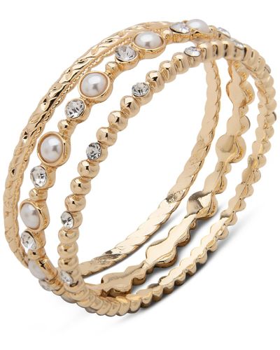 Anne Klein Gold-tone 3-pc. Set Crystal & Imitation Pearl Bangle Bracelets - White