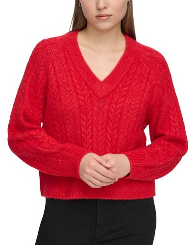 DKNY Long-sleeve Novelty Knit Sweater - Red