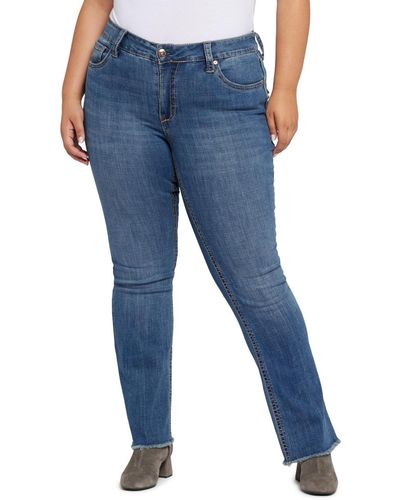 Seven7 Plus Size Mid Rise Flap Pocket Bootcut Jeans - Blue