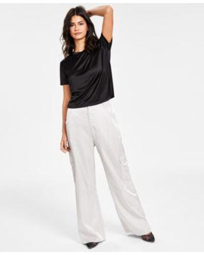 BarIII Relaxed Shine Keyhole Back T Shirt Shine Wide Leg Cargo Pants Created For Macys - White