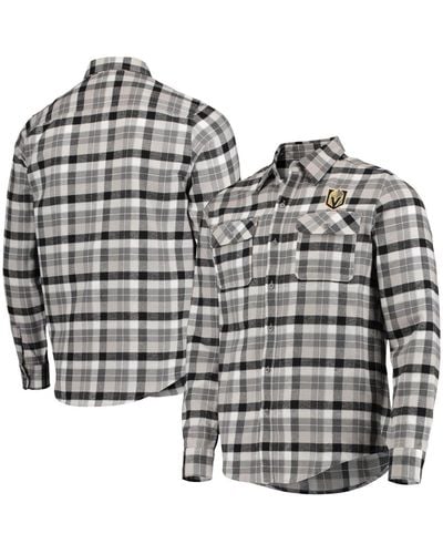 Antigua Black And Gray Vegas Golden Knights Ease Plaid Button-up Long Sleeve Shirt