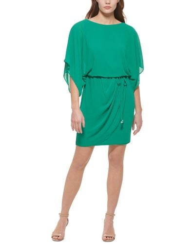 Jessica Howard Petite Boat-neck Blouson-sleeve Dress - Green