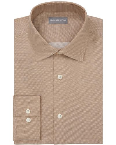 Michael Kors Regular Fit Airsoft Stretch Non-iron Performance Solid Dress Shirt - Brown