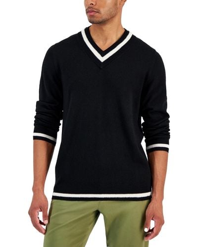Club Room V-neck Merino Cricket Sweater - Black