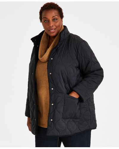 Style & Co. Plus Size Reversible Quilted Sherpa Jacket - Blue
