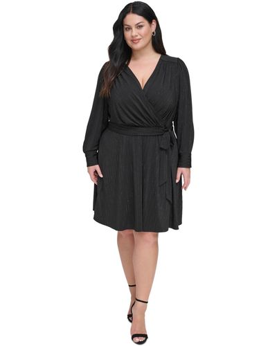 DKNY Plus Size Embellished Faux-wrap Dress - Black