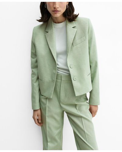 Mango Buttons Detail Cropped Blazer - Green