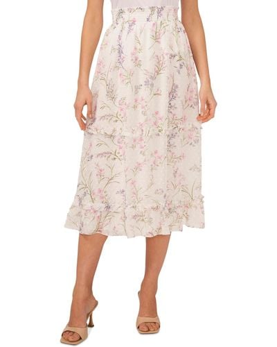 Cece Floral-print Smocked-waist Tiered Midi Skirt - Pink