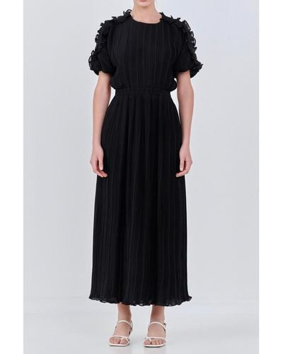 Endless Rose Chiffon Plisse Back Cutout Maxi Dress - Black