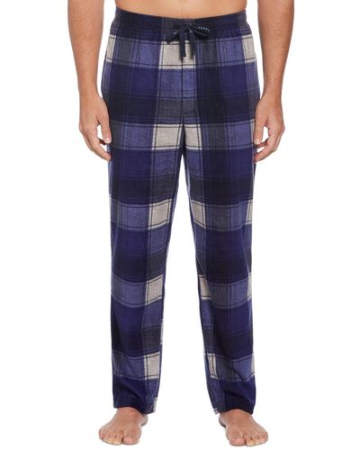 Perry Ellis Heathered Plaid Fleece Pajama Pants - Blue