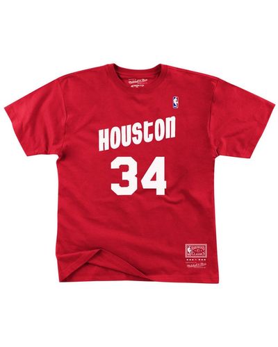 Mitchell & Ness Houston Rockets Hakeem Olajuwon Hardwood Print Player T-shirt - Red