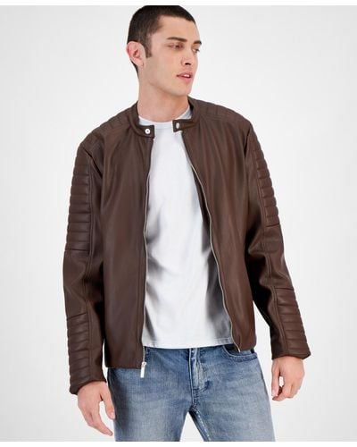 INC International Concepts Jameson Regular-fit Faux-leather Moto Jacket - Brown