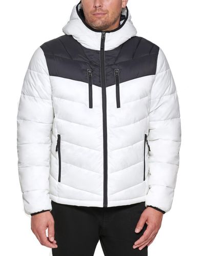 Club Room Chevron Quilted Hooded Puffer Jacket - White