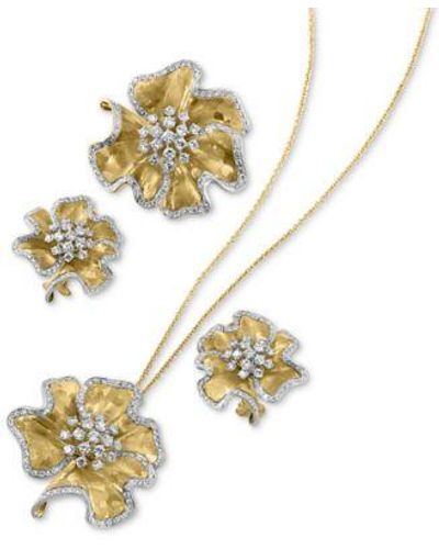 Effy Effy Diamond Flower Earrings Necklace Ring Collection In 14k Gold - Metallic