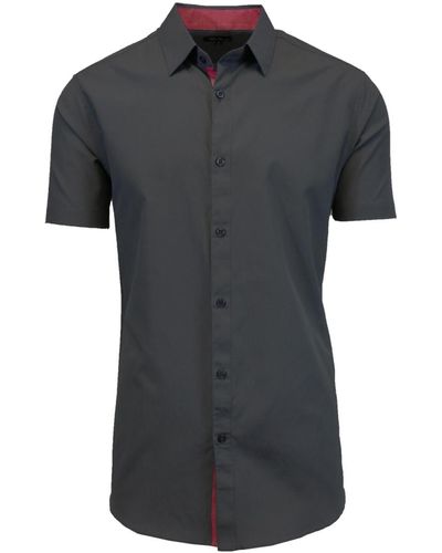 Galaxy By Harvic Slim-fit Short Sleeve Solid Dress Shirts - Black