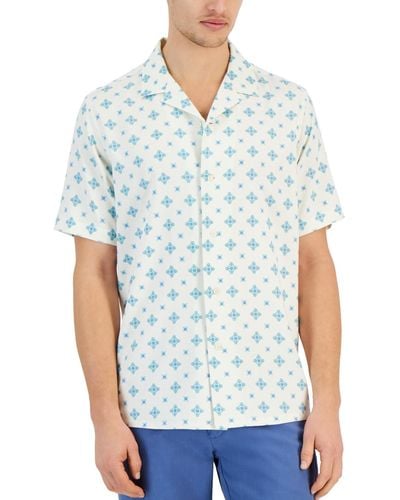 Club Room Urman Regular-fit Medallion-print Button-down Camp Shirt - Blue