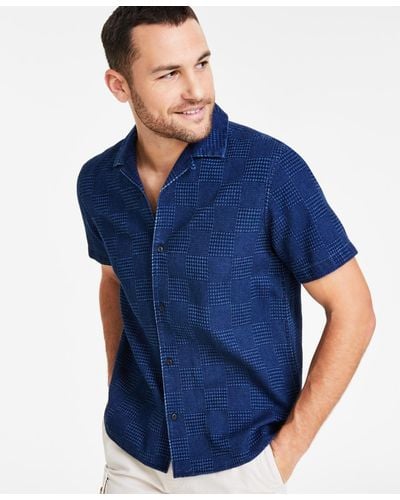 Sun & Stone Sun + Stone Regular-fit Checkered Camp Shirt - Blue