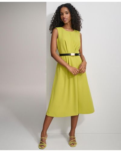 Calvin Klein Belted A-line Dress - Yellow