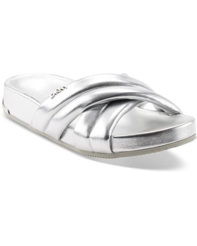 DKNY Indra Criss Cross Strap Foot Bed Slide Sandals - Metallic
