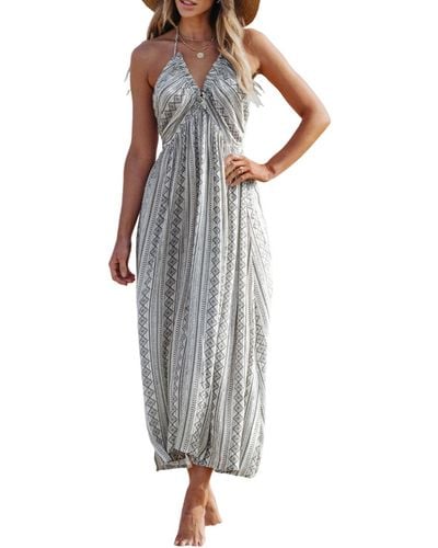 CUPSHE Halter Ruched Maxi Beach Dress - Gray