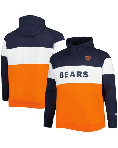 KTZ Orange And Navy Chicago Bears Big And Tall Current Colorblock Raglan Fleece Pullover Hoodie