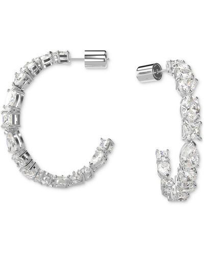 Swarovski Rhodium-plated Medium Mixed Crystal C-hoop Earrings - White